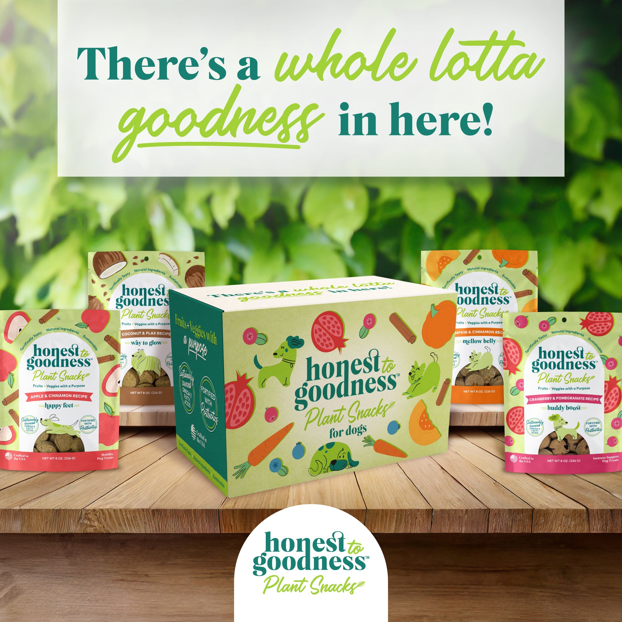 There's a whole lotta goodness in here, plant treats for dogs. 6pk box & 4 pkgs of 50+ treats.