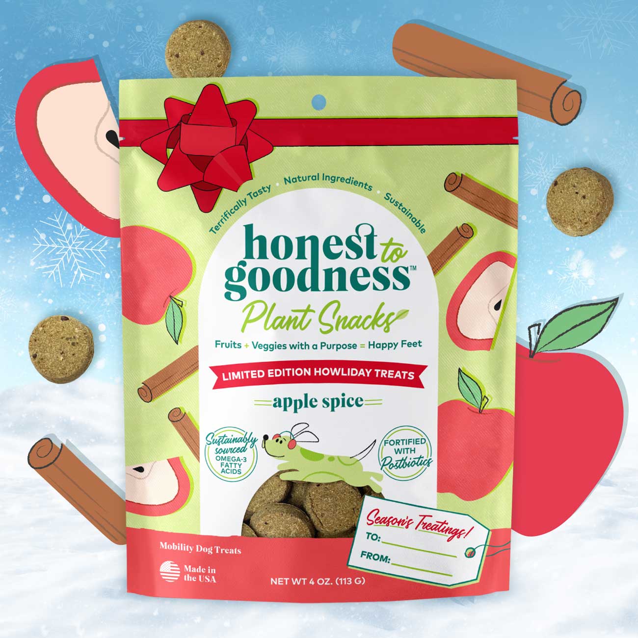 Honest to Goodness® Plant Snacks Howliday Treats Apple Spice Recipe 4 oz Bag